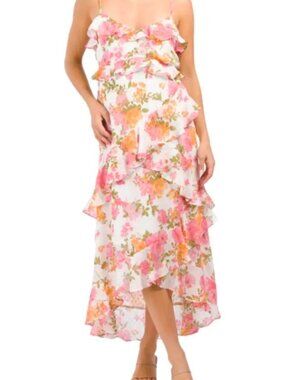 Anthropologie By The River Floral Ruffle High Low Dress Midi Maxi Boho Size L